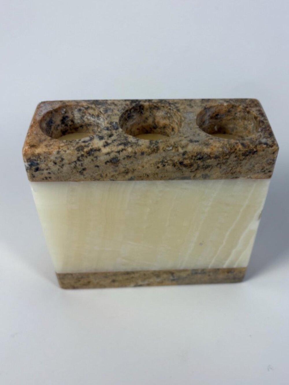 Vintage Stone Pen Holder | Natural Onyx & Granite Desk Organizer | 1990s Desk